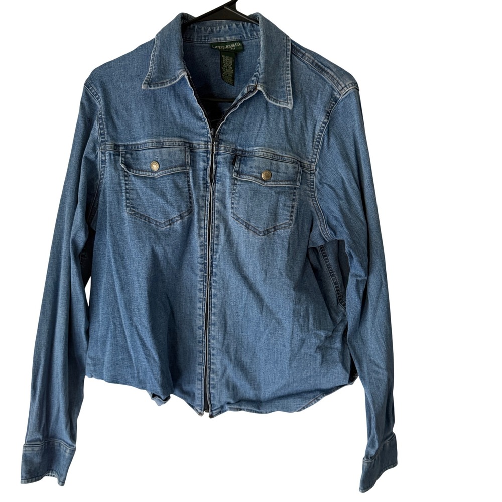 Lauren Jeans Co. Vintage Denim Jean Jacket Full Zip Up Long Sleeve Westerm Women